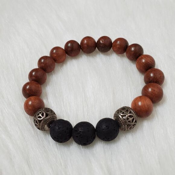 ESSENTIAL CHARMS Rosewood and lava stones stretch bracelet size S/M - Picture 5 of 11